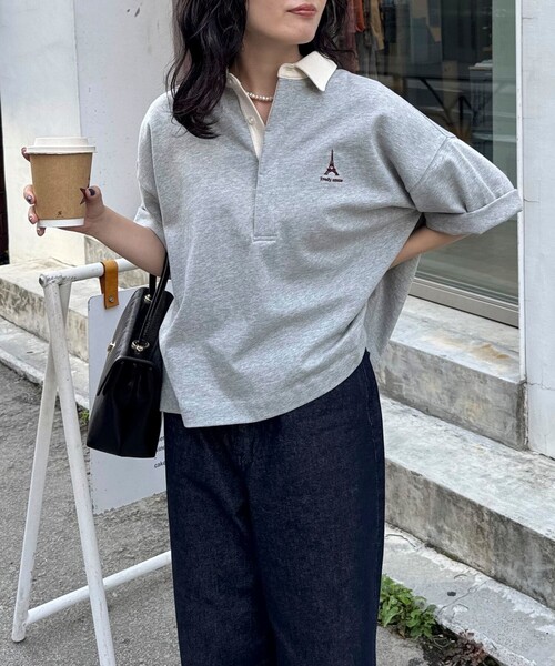 fredy emue（フレディエミュ）の「ワンポイント刺繍半袖ラガーシャツ（Tシャツ/カットソー・レディース・ライトグレー/グリーン系その他/ホワイト系その他/ブラック・38）」の11枚目の写真