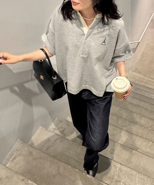 fredy emue（フレディエミュ）の「ワンポイント刺繍半袖ラガーシャツ（Tシャツ/カットソー・レディース・ライトグレー/グリーン系その他/ホワイト系その他/ブラック・38）」の12枚目の写真