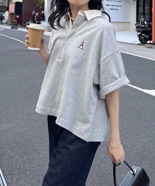 fredy emue（フレディエミュ）の「ワンポイント刺繍半袖ラガーシャツ（Tシャツ/カットソー・レディース・ライトグレー/グリーン系その他/ホワイト系その他/ブラック・38）」の13枚目の写真