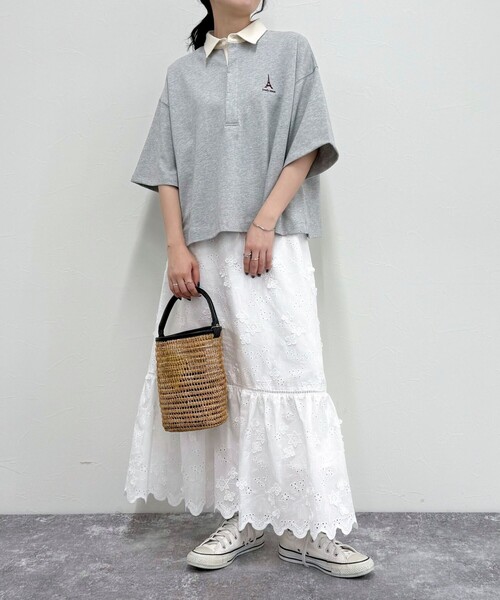 fredy emue（フレディエミュ）の「ワンポイント刺繍半袖ラガーシャツ（Tシャツ/カットソー・レディース・ライトグレー/グリーン系その他/ホワイト系その他/ブラック・38）」の14枚目の写真