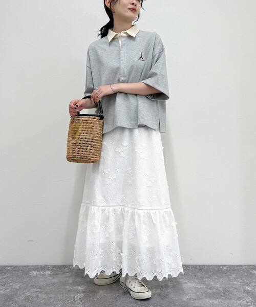 fredy emue（フレディエミュ）の「ワンポイント刺繍半袖ラガーシャツ（Tシャツ/カットソー・レディース・ライトグレー/グリーン系その他/ホワイト系その他/ブラック・38）」の15枚目の写真