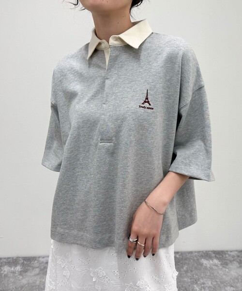 fredy emue（フレディエミュ）の「ワンポイント刺繍半袖ラガーシャツ（Tシャツ/カットソー・レディース・ライトグレー/グリーン系その他/ホワイト系その他/ブラック・38）」の18枚目の写真