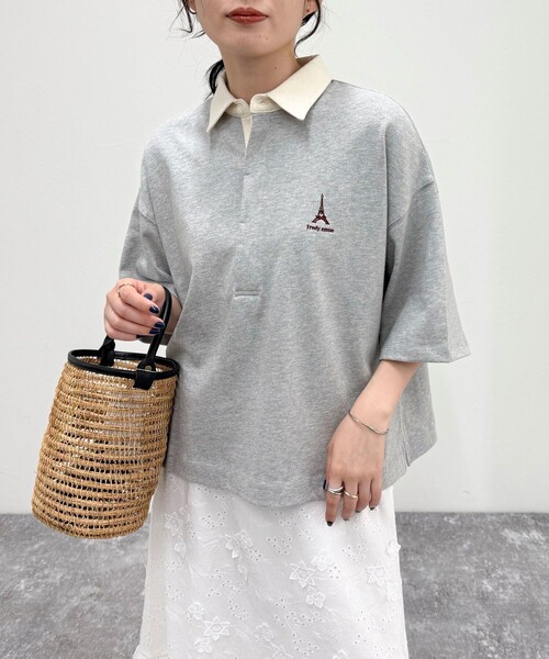 fredy emue（フレディエミュ）の「ワンポイント刺繍半袖ラガーシャツ（Tシャツ/カットソー・レディース・ライトグレー/グリーン系その他/ホワイト系その他/ブラック・38）」の19枚目の写真