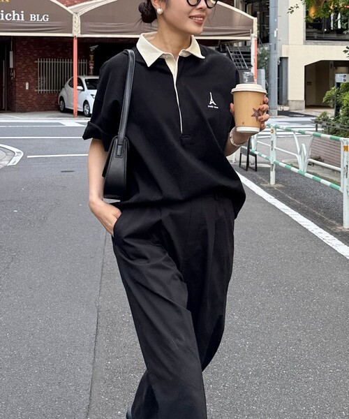 fredy emue（フレディエミュ）の「ワンポイント刺繍半袖ラガーシャツ（Tシャツ/カットソー・レディース・ライトグレー/グリーン系その他/ホワイト系その他/ブラック・38）」の6枚目の写真