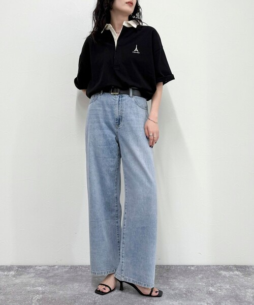 セール】ワンポイント刺繍半袖ラガーシャツ（Tシャツ/カットソー