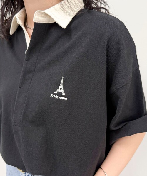tシャツ ワンポイント刺繍半袖ラガーシャツ レディース ワンポイント刺繍半袖ラガーシャツ（5-0021-3-23-007）｜fredy