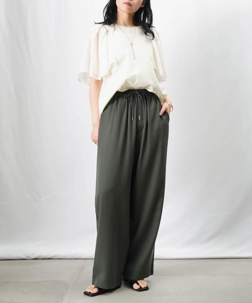 ブラウス シャツ LC/LLL 異素材バタフライ袖ブラウス レディース LADY LUCK LUCA ブラウス シャツ LC/LLL 小紋柄プリント前後2WAY