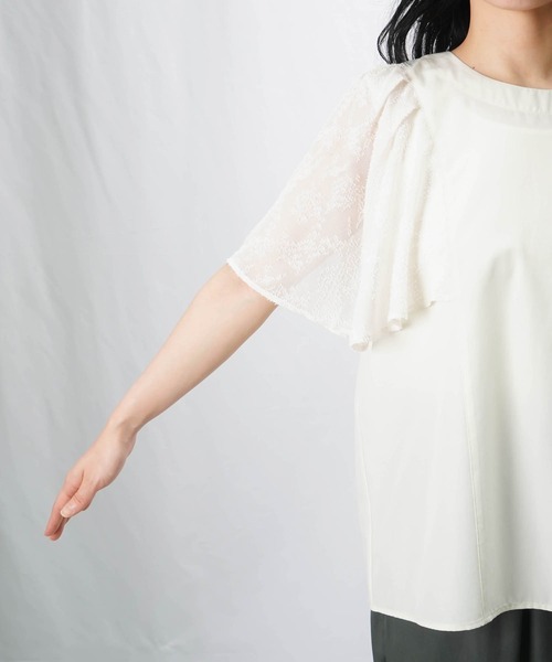 ブラウス シャツ LC/LLL 異素材バタフライ袖ブラウス レディース LADY LUCK LUCA ブラウス シャツ LC/LLL 小紋柄プリント前後2WAY