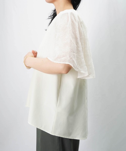 ブラウス シャツ LC/LLL 異素材バタフライ袖ブラウス レディース archives ブラウス シャツ 花柄アソートラッフルフリルミドル