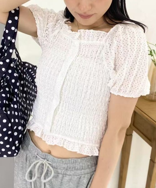 mebole(メボレ)の「パフスリーブフリルショートトップス(Tシャツ/カットソー・レディース・ピンク/ブラック/ホワイト・FREE)」の14枚目の写真