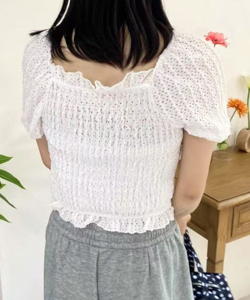 mebole(メボレ)の「パフスリーブフリルショートトップス(Tシャツ/カットソー・レディース・ピンク/ブラック/ホワイト・FREE)」の20枚目の写真