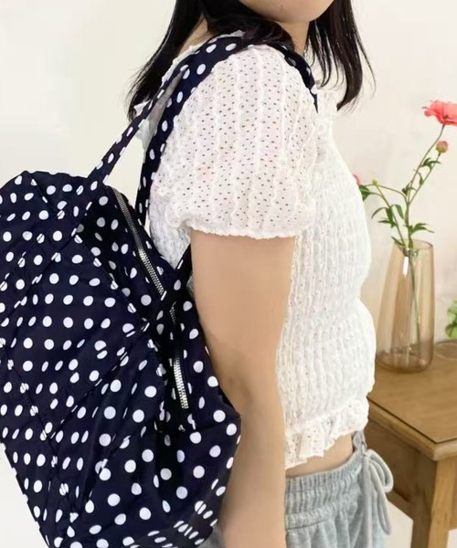mebole(メボレ)の「パフスリーブフリルショートトップス(Tシャツ/カットソー・レディース・ピンク/ブラック/ホワイト・FREE)」の6枚目の写真