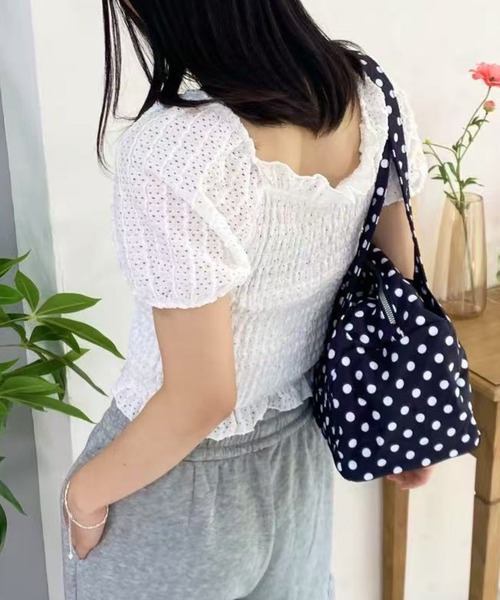mebole(メボレ)の「パフスリーブフリルショートトップス(Tシャツ/カットソー・レディース・ピンク/ブラック/ホワイト・FREE)」の22枚目の写真