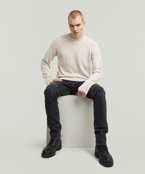 3D Biker Ribbed Knit Pullover/立体裁断デザイン編みディテールリブニットセーター