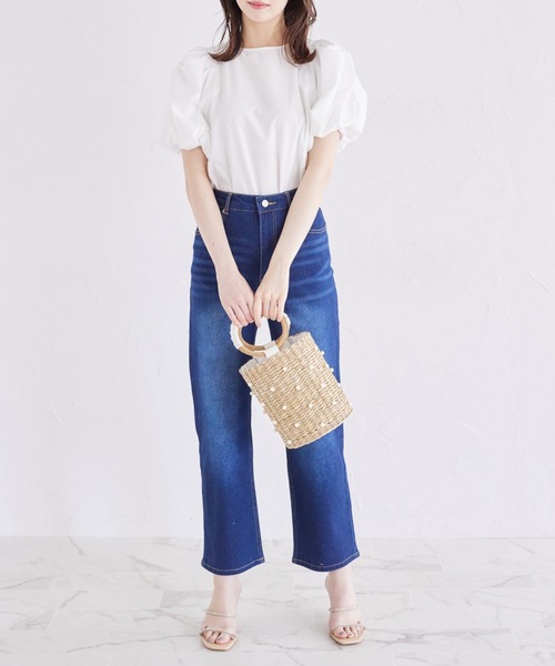 トッコクローゼット tocco closet 袖パール付きスモッキングブラウス 袖パール付きスモッキングブラウス