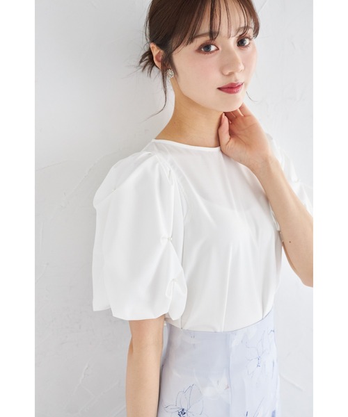 tocco closet（トッコ　クローゼット）の「袖パール付きスモッキングブラウス（シャツ/ブラウス・レディース・オフホワイト/ラベンダー/ブラック/バーガンディー・M）」の5枚目の写真