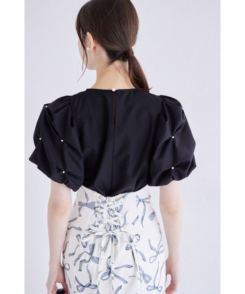tocco closet（トッコ　クローゼット）の「袖パール付きスモッキングブラウス（シャツ/ブラウス・レディース・オフホワイト/ラベンダー/ブラック/バーガンディー・M）」の11枚目の写真