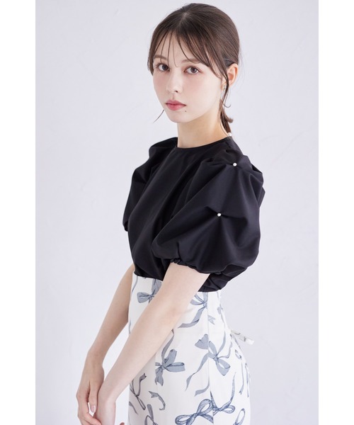 tocco closet（トッコ　クローゼット）の「袖パール付きスモッキングブラウス（シャツ/ブラウス・レディース・オフホワイト/ラベンダー/ブラック/バーガンディー・M）」の7枚目の写真