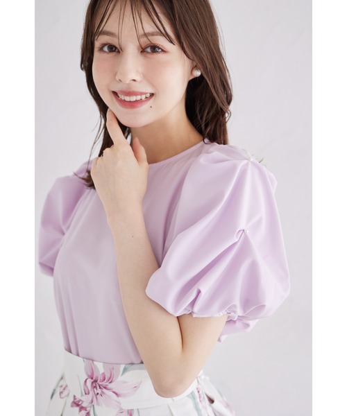 tocco closet（トッコ　クローゼット）の「袖パール付きスモッキングブラウス（シャツ/ブラウス・レディース・オフホワイト/ラベンダー/ブラック/バーガンディー・M）」の10枚目の写真