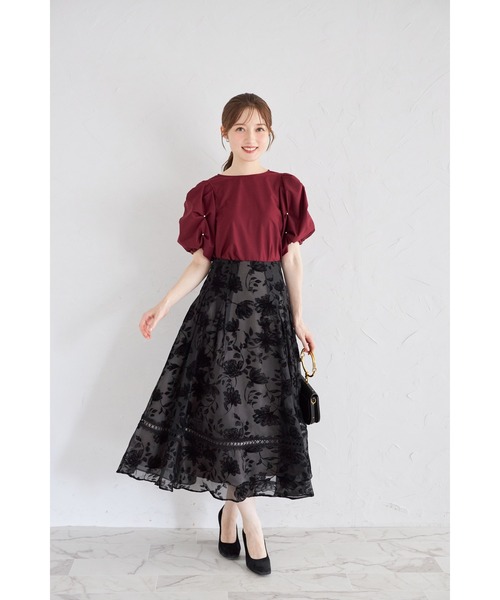 tocco closet（トッコ　クローゼット）の「袖パール付きスモッキングブラウス（シャツ/ブラウス・レディース・オフホワイト/ラベンダー/ブラック/バーガンディー・M）」の17枚目の写真