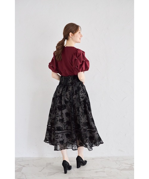 tocco closet（トッコ　クローゼット）の「袖パール付きスモッキングブラウス（シャツ/ブラウス・レディース・オフホワイト/ラベンダー/ブラック/バーガンディー・M）」の14枚目の写真