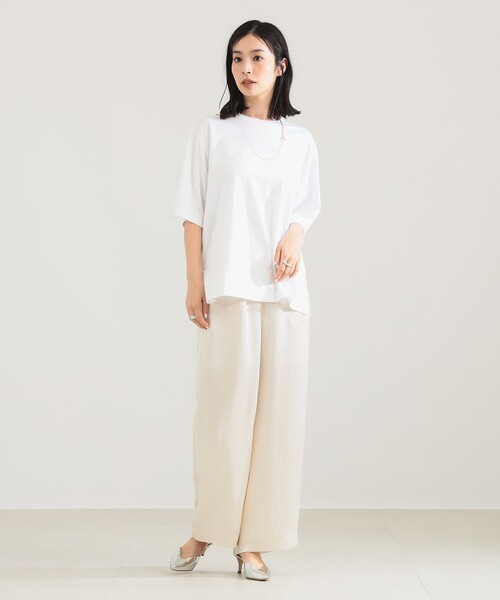 Demi-Luxe BEAMS（デミルクス ビームス）の「【1/9再値下げ】ポンチ ハーフスリーブ Tシャツ［手洗い可］（Tシャツ/カットソー・レディース・ホワイト/ダークブラウン・ONE SIZE）」の3枚目の写真