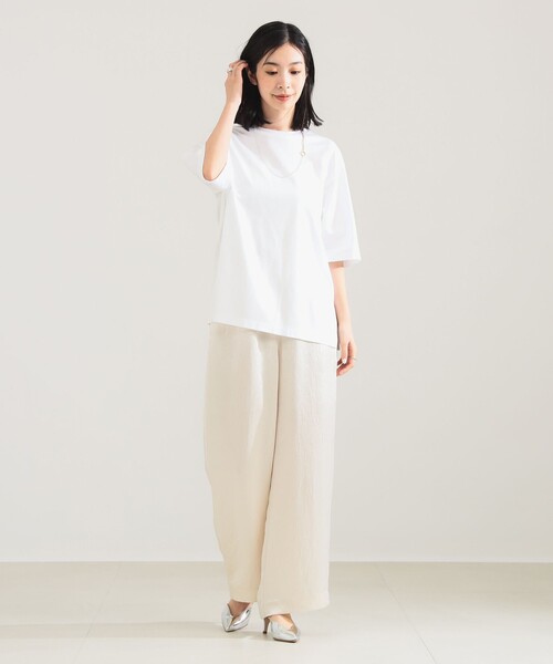 Demi-Luxe BEAMS（デミルクス ビームス）の「【1/9再値下げ】ポンチ ハーフスリーブ Tシャツ［手洗い可］（Tシャツ/カットソー・レディース・ホワイト/ダークブラウン・ONE SIZE）」の5枚目の写真