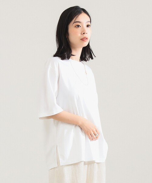 Demi-Luxe BEAMS（デミルクス ビームス）の「【1/9再値下げ】ポンチ ハーフスリーブ Tシャツ［手洗い可］（Tシャツ/カットソー・レディース・ホワイト/ダークブラウン・ONE SIZE）」の6枚目の写真