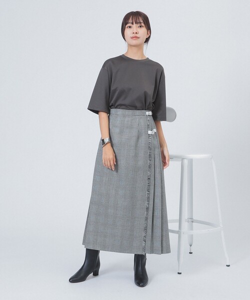 Demi-Luxe BEAMS（デミルクス ビームス）の「【1/9再値下げ】ポンチ ハーフスリーブ Tシャツ［手洗い可］（Tシャツ/カットソー・レディース・ホワイト/ダークブラウン・ONE SIZE）」の9枚目の写真