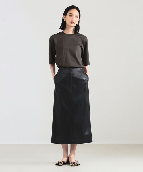 Demi-Luxe BEAMS（デミルクス ビームス）の「【1/9再値下げ】ポンチ ハーフスリーブ Tシャツ［手洗い可］（Tシャツ/カットソー・レディース・ホワイト/ダークブラウン・ONE SIZE）」の10枚目の写真