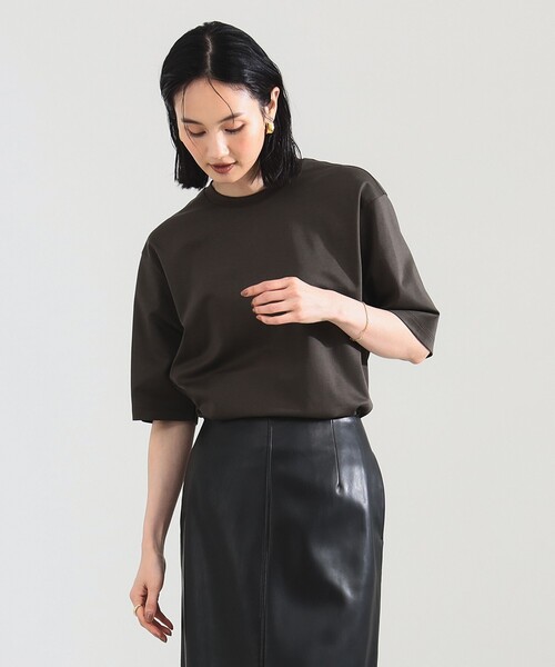 Demi-Luxe BEAMS（デミルクス ビームス）の「【1/9再値下げ】ポンチ ハーフスリーブ Tシャツ［手洗い可］（Tシャツ/カットソー・レディース・ホワイト/ダークブラウン・ONE SIZE）」の13枚目の写真