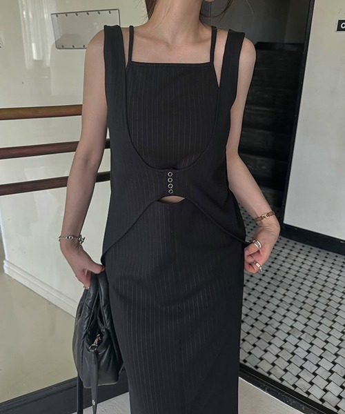 セール】camisole layered front open tank OP（ワンピース