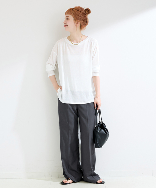 B.C STOCK（ベーセーストック）の「手洗い可 / ナチュラルフレアパンツ（スラックス・レディース・ブラウン/チャコールグレー・SMALL/MEDIUM）」の14枚目の写真