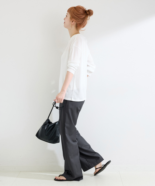 B.C STOCK（ベーセーストック）の「手洗い可 / ナチュラルフレアパンツ（スラックス・レディース・ブラウン/チャコールグレー・SMALL/MEDIUM）」の19枚目の写真