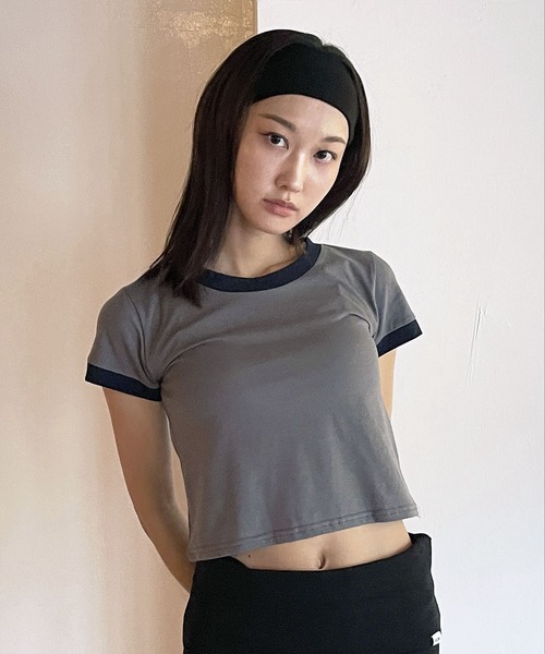 FOLLOWIN（フォロウィン）の「[FLW MADE]ベーシックカラーリンガーTシャツ（Tシャツ/カットソー・レディース・ネイビー/ブルー/グレー・FREE）」の2枚目の写真