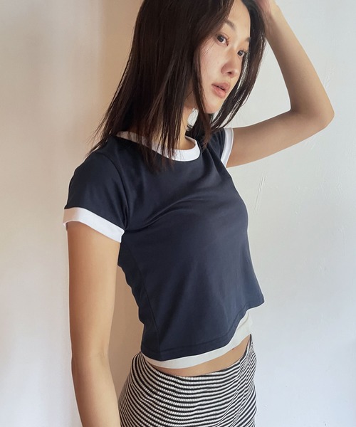 FOLLOWIN（フォロウィン）の「[FLW MADE]ベーシックカラーリンガーTシャツ（Tシャツ/カットソー・レディース・ネイビー/ブルー/グレー・FREE）」の11枚目の写真