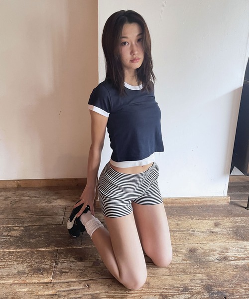 FOLLOWIN（フォロウィン）の「[FLW MADE]ベーシックカラーリンガーTシャツ（Tシャツ/カットソー・レディース・ネイビー/ブルー/グレー・FREE）」の5枚目の写真