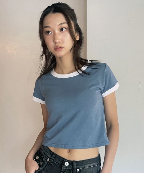 FOLLOWIN（フォロウィン）の「[FLW MADE]ベーシックカラーリンガーTシャツ（Tシャツ/カットソー・レディース・ネイビー/ブルー/グレー・FREE）」の17枚目の写真