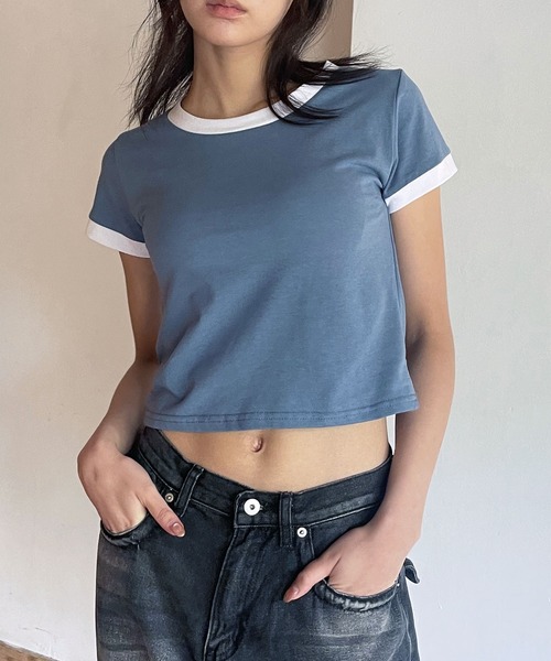 FOLLOWIN（フォロウィン）の「[FLW MADE]ベーシックカラーリンガーTシャツ（Tシャツ/カットソー・レディース・ネイビー/ブルー/グレー・FREE）」の18枚目の写真