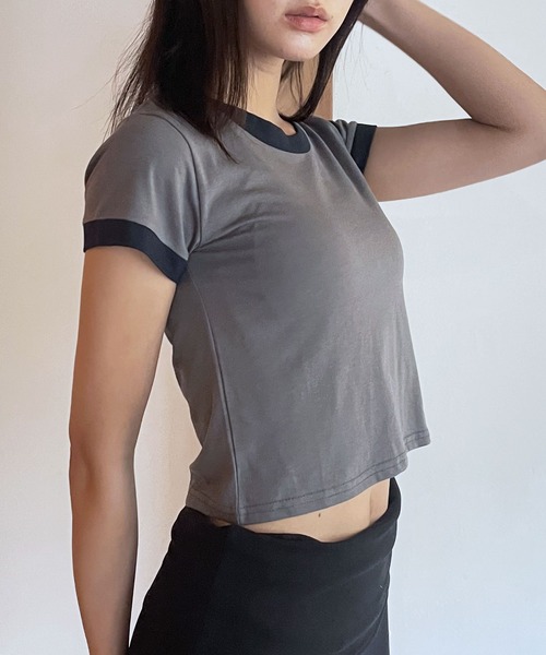 FOLLOWIN（フォロウィン）の「[FLW MADE]ベーシックカラーリンガーTシャツ（Tシャツ/カットソー・レディース・ネイビー/ブルー/グレー・FREE）」の19枚目の写真