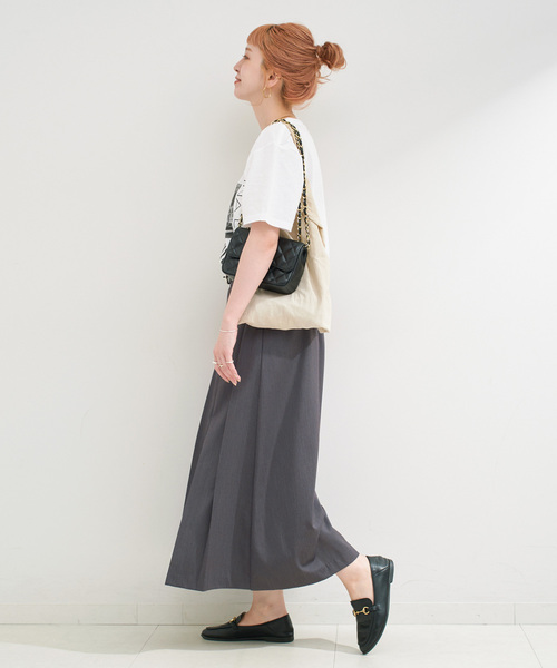 B.C STOCK（ベーセーストック）の「手洗い可 / ベルト付きダブルピッチタックスカート（スカート・レディース・チャコールグレー/ブラウン・FREE）」の5枚目の写真