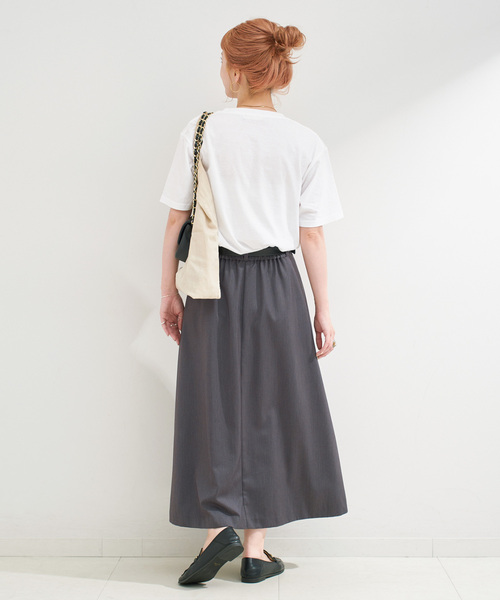 B.C STOCK（ベーセーストック）の「手洗い可 / ベルト付きダブルピッチタックスカート（スカート・レディース・チャコールグレー/ブラウン・FREE）」の6枚目の写真