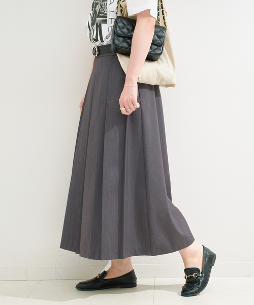 B.C STOCK（ベーセーストック）の「手洗い可 / ベルト付きダブルピッチタックスカート（スカート・レディース・チャコールグレー/ブラウン・FREE）」の9枚目の写真