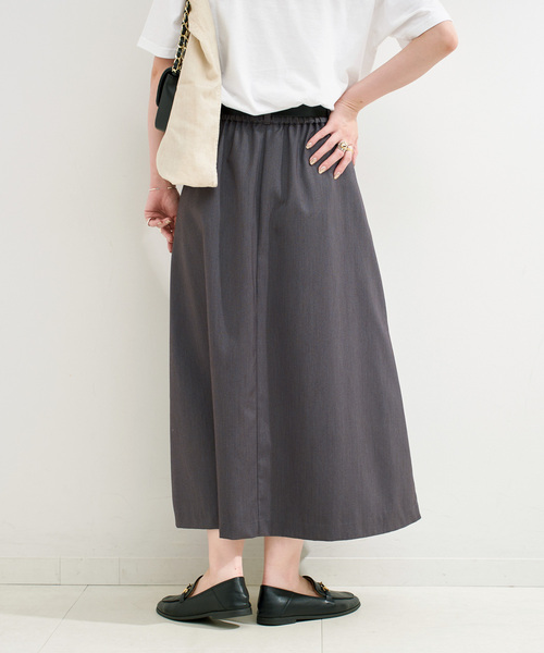 B.C STOCK（ベーセーストック）の「手洗い可 / ベルト付きダブルピッチタックスカート（スカート・レディース・チャコールグレー/ブラウン・FREE）」の10枚目の写真