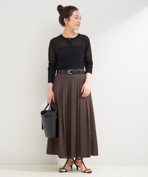 B.C STOCK（ベーセーストック）の「手洗い可 / ベルト付きダブルピッチタックスカート（スカート・レディース・チャコールグレー/ブラウン・FREE）」の11枚目の写真