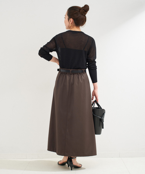 B.C STOCK（ベーセーストック）の「手洗い可 / ベルト付きダブルピッチタックスカート（スカート・レディース・チャコールグレー/ブラウン・FREE）」の13枚目の写真