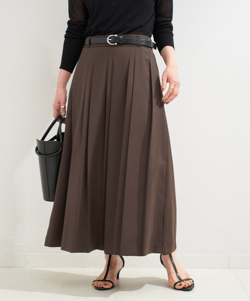 B.C STOCK（ベーセーストック）の「手洗い可 / ベルト付きダブルピッチタックスカート（スカート・レディース・チャコールグレー/ブラウン・FREE）」の14枚目の写真