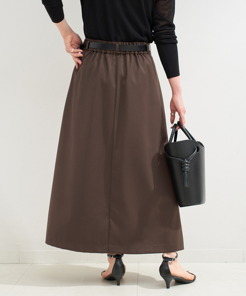 B.C STOCK（ベーセーストック）の「手洗い可 / ベルト付きダブルピッチタックスカート（スカート・レディース・チャコールグレー/ブラウン・FREE）」の16枚目の写真