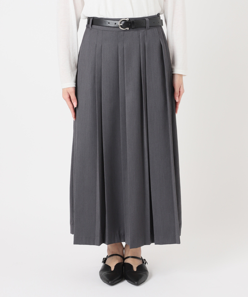 B.C STOCK（ベーセーストック）の「手洗い可 / ベルト付きダブルピッチタックスカート（スカート・レディース・チャコールグレー/ブラウン・FREE）」の18枚目の写真