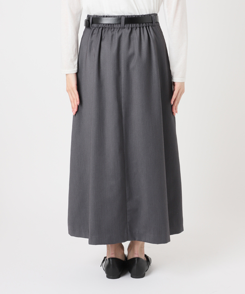 B.C STOCK（ベーセーストック）の「手洗い可 / ベルト付きダブルピッチタックスカート（スカート・レディース・チャコールグレー/ブラウン・FREE）」の20枚目の写真
